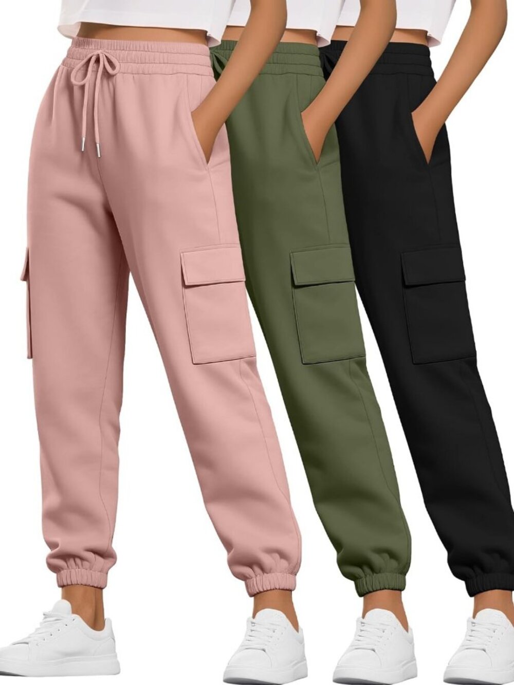 3 Pack Women's Cargo Joggers Sweatpants with Pockets - Comfy & Stylish